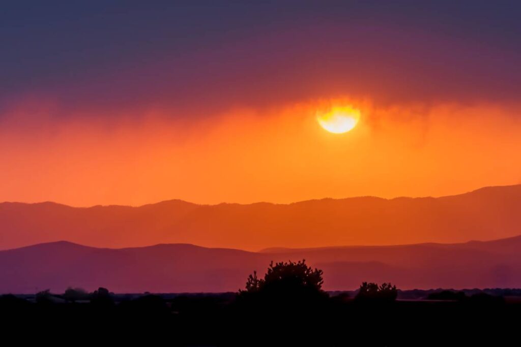 A panorama view of beautiful mountains at sunset in New Mexico, Mexico